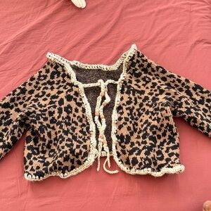 Hand knit cheetah sweater jacket cardigan